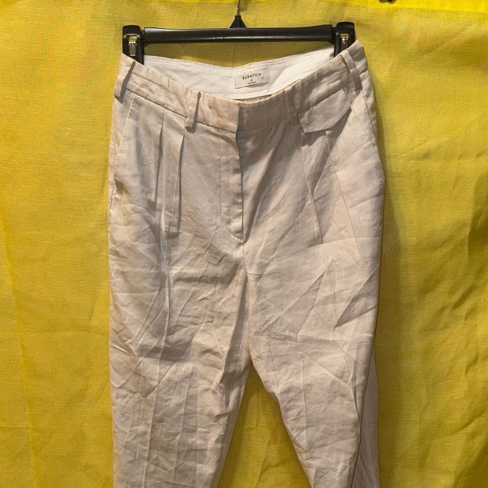 Babaton tan Pleated Linen-Blend Trousers
